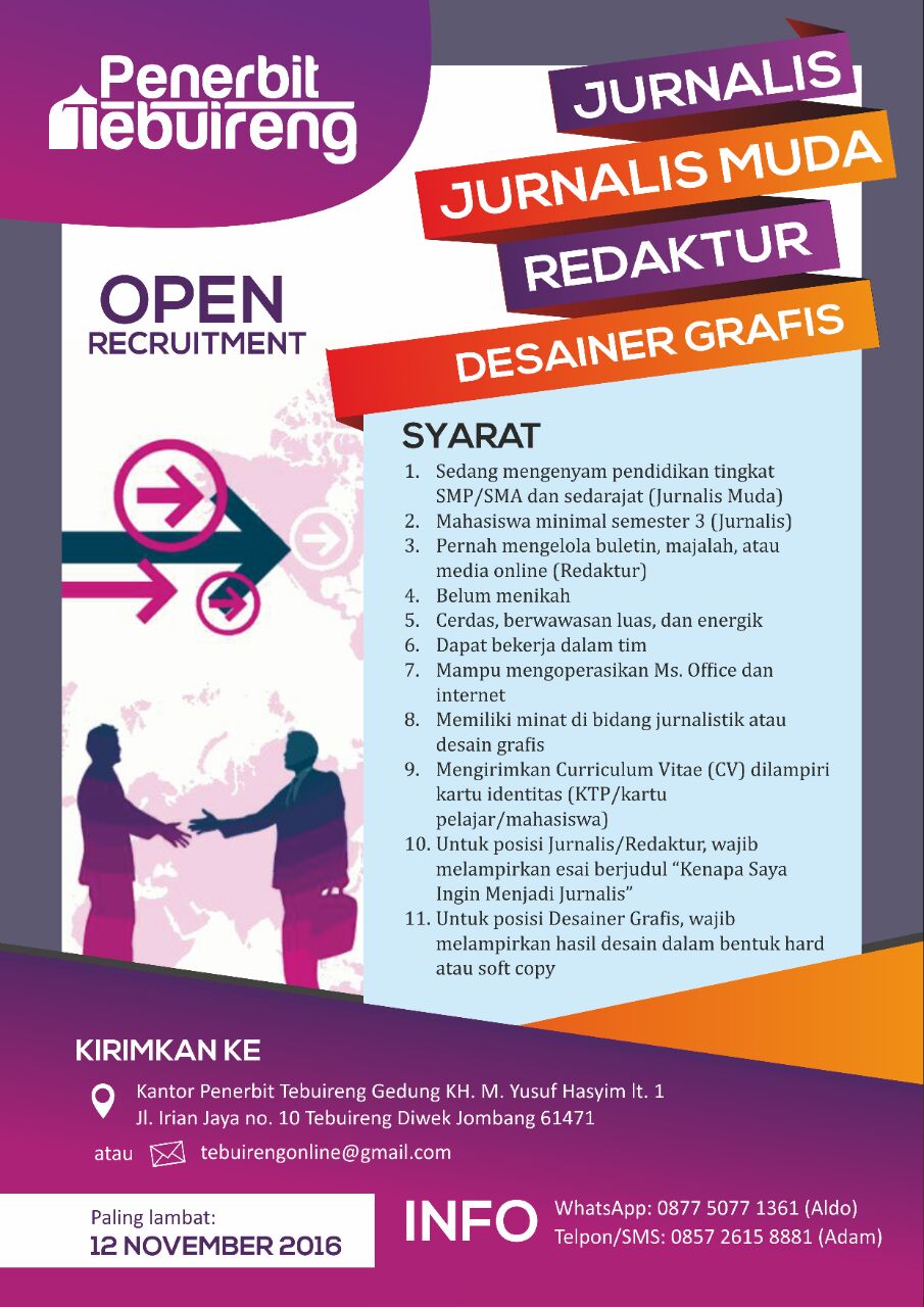-Open Recruitment Penerbit Tebuireng- – Tebuireng Online