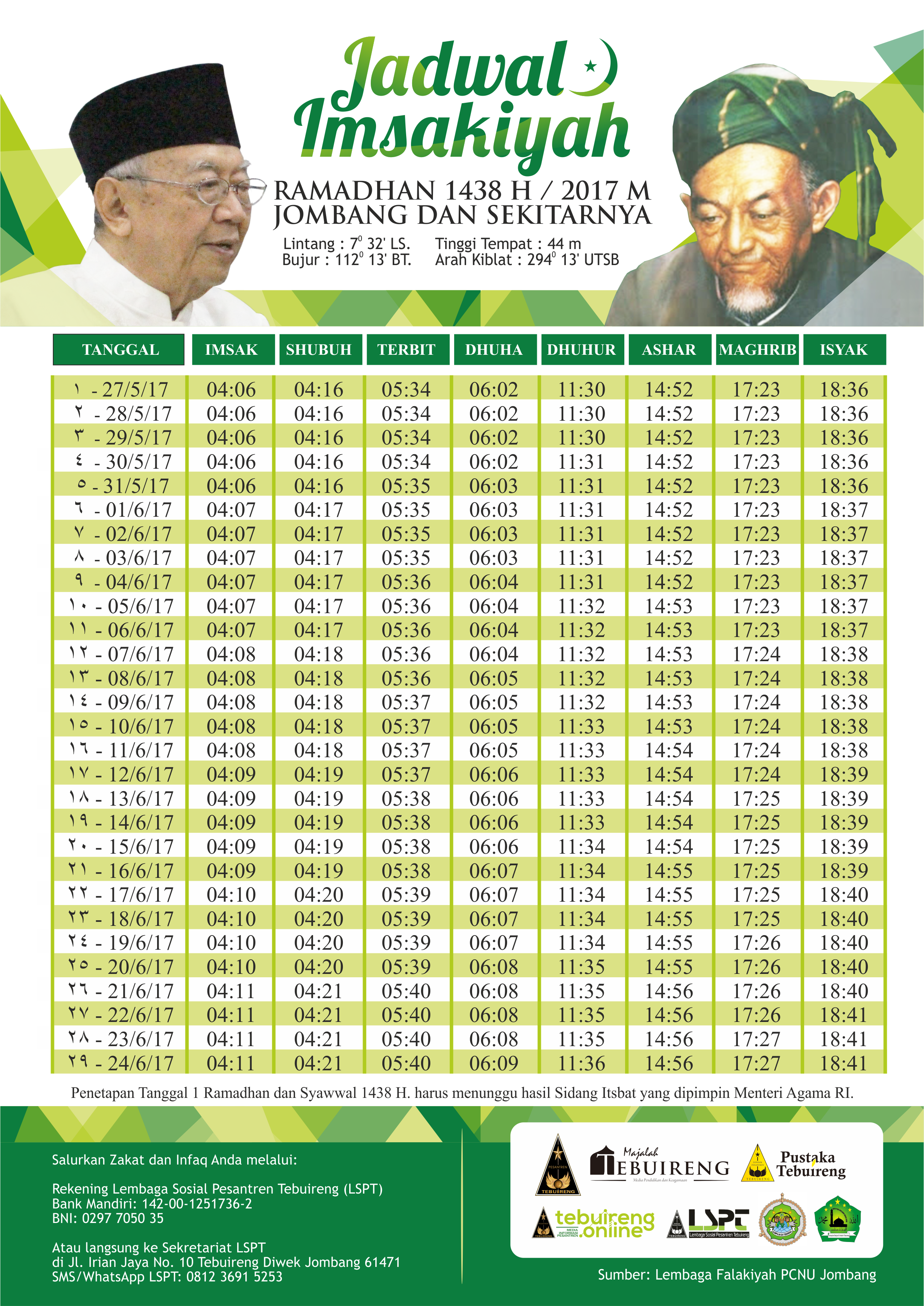 Jadwal Imsakiyah Ramadhan 1438 H / 2017 M. Daerah Jombang 