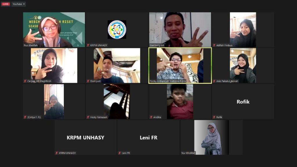 Komunitas Riset & Pengembangan Mahasiswa (KRPM) Universitas Hasyim Asy’ari (UNHASY) Tebuireng Jombang mengadakan Webinar Sekolah Riset, pada Jumat (23/06/2023). 