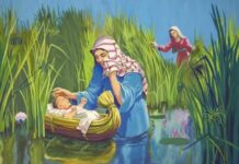 ilustrasi bayi Musa dihanyutkan di sungai nil