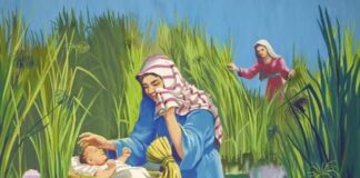 ilustrasi bayi Musa dihanyutkan di sungai nil