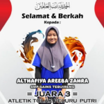 Althafiya Areeba Zahra, yang akrab disapa Zaza, siswi SMP Sains Tebuireng berhasil meraih juara 3 ajang tolak peluru di ajang Pekan Hari Besar Nasional (PHBN) se-Kecamatan Ngoro pada Kamis (08/08/2024) bulan lalu